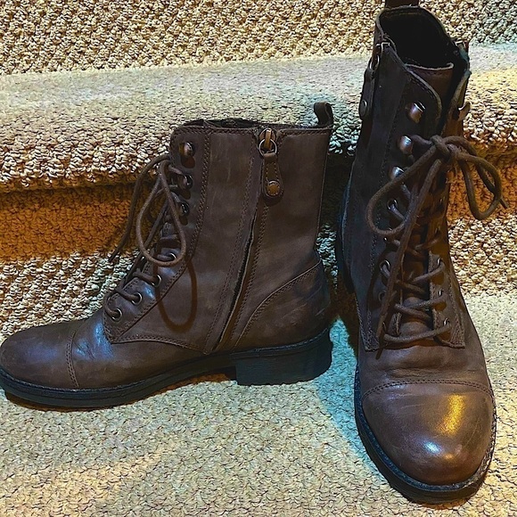 GEOX chocolate brown combat boots. *zippered lace up. - Picture 5 of 11